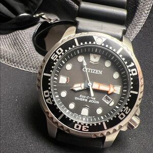 Citizen Eco-Drive Black and Silver Diver's Watch